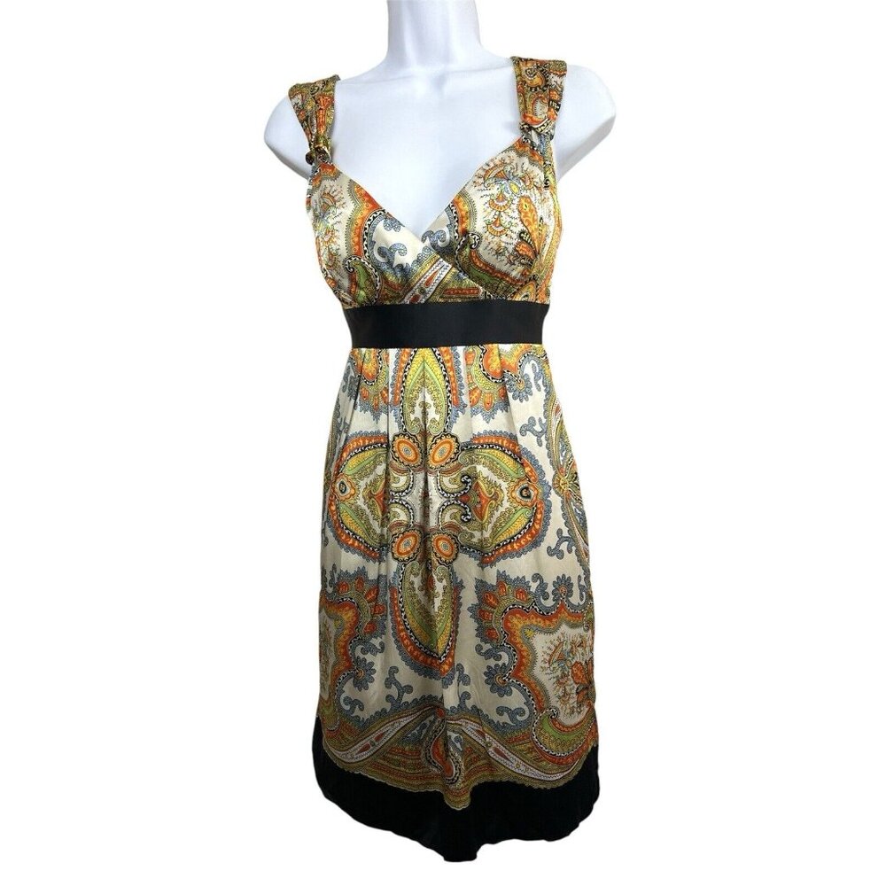Muse Boston Proper Babydoll Silk Dress Sz 6 Multicolor Paisley Empire Waist Boho